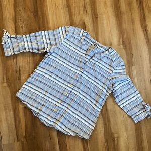 Anne Klein gray & white striped button down blouse